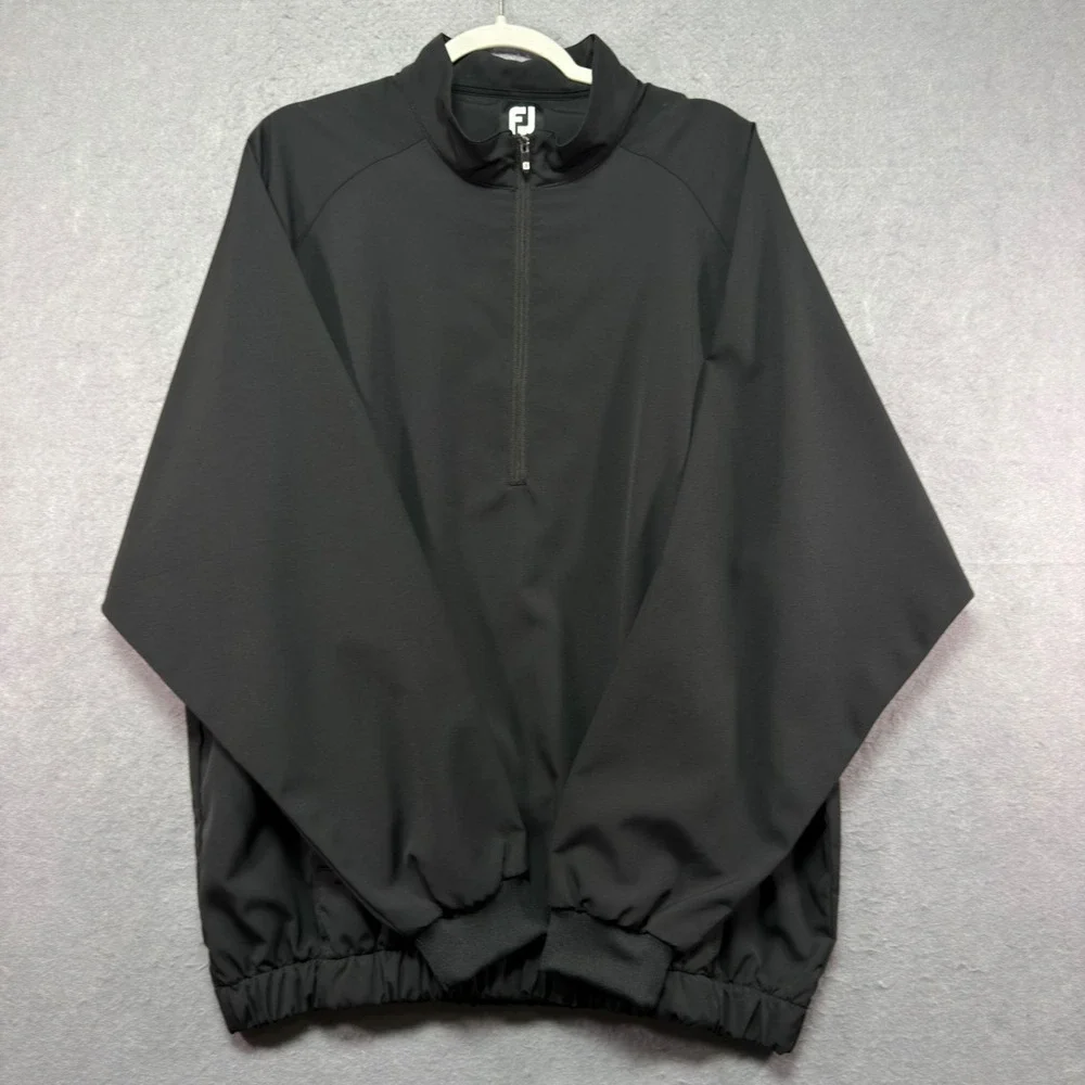 FootJoy Mens Large Black Quarter Zip Golf Pullover Windbreaker Jacket Mock Neck